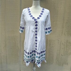 Amiani Chic White Cover-Up with Blue and Green Embroidery